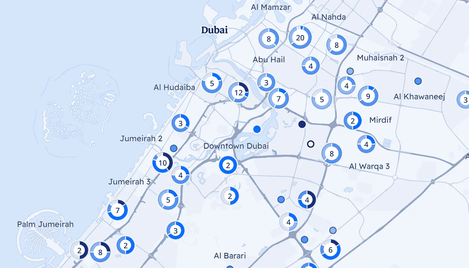 Dubai School Atlas: map of Dubai with schools grouped by KHDA rating